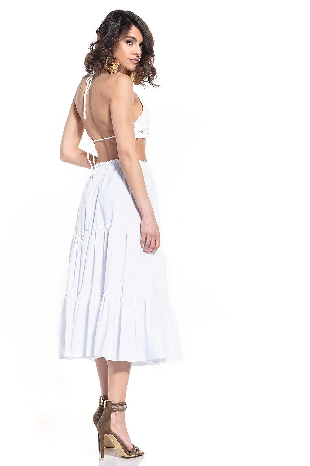 Jupe longue bohème chic en coton aéré avec volants multiples pour femme élégante et moderne