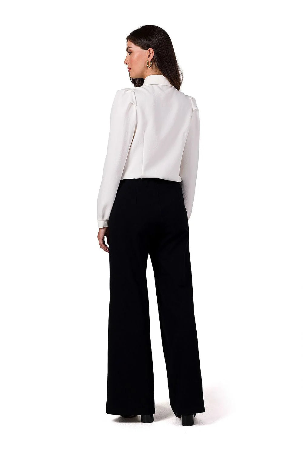 Pantalon femme Be Wear maille coton élasthanne coupe évasée taille haute ceinture élastique jambes larges ourlet angle poches latérales