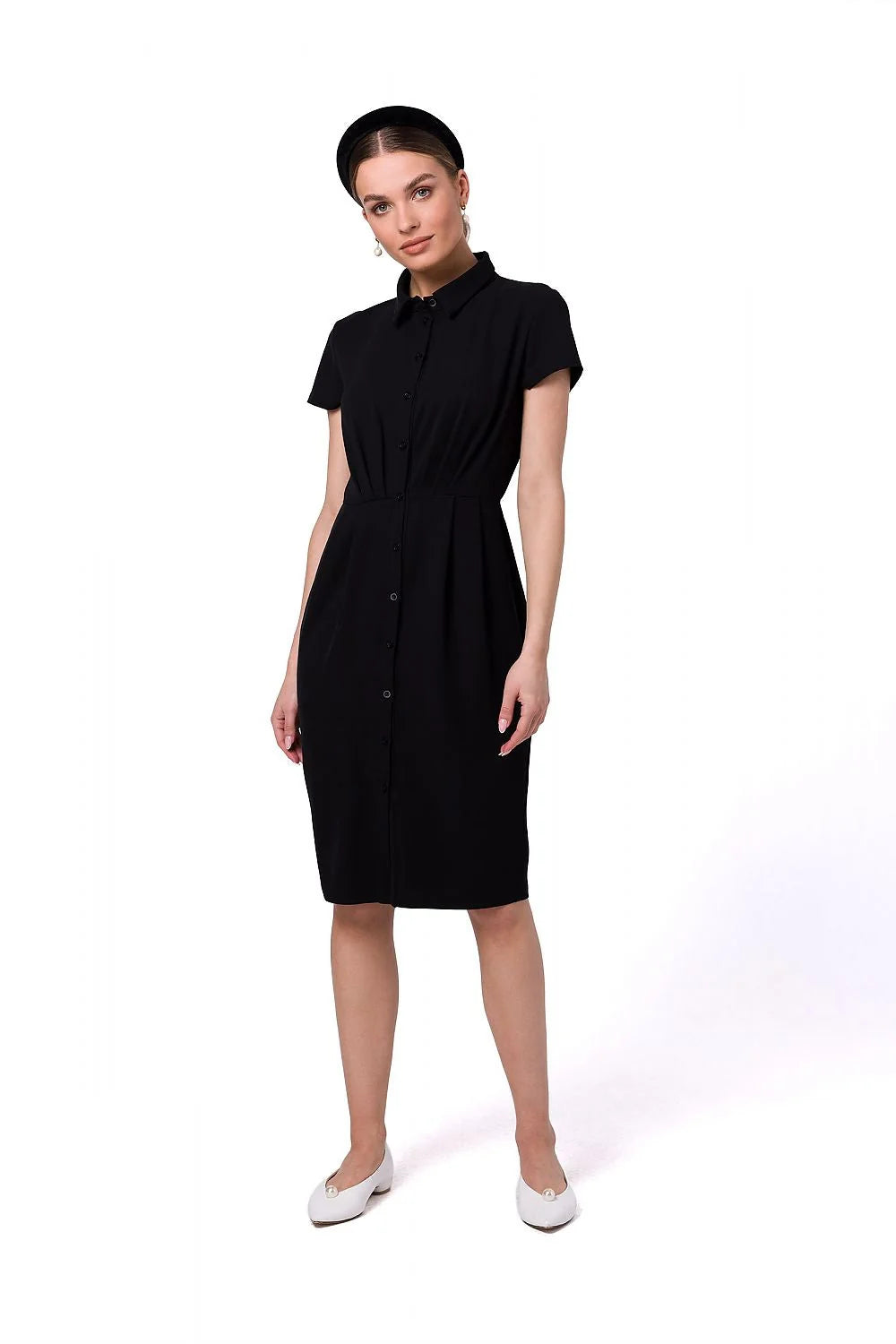 Robe de jour Stylove style chic moderne col chemise manches courtes fermeture boutons taille ajustable femme
