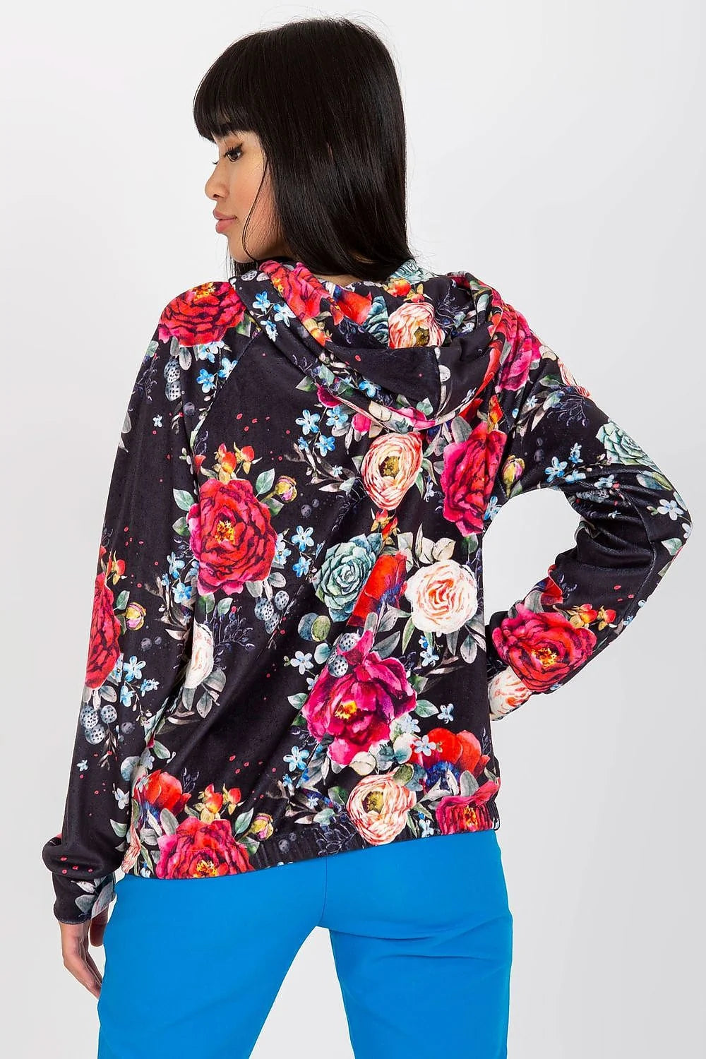Sweatshirt à capuche floral femme, manches longues, fermeture éclair, style casual, matériau doux, taille confortable