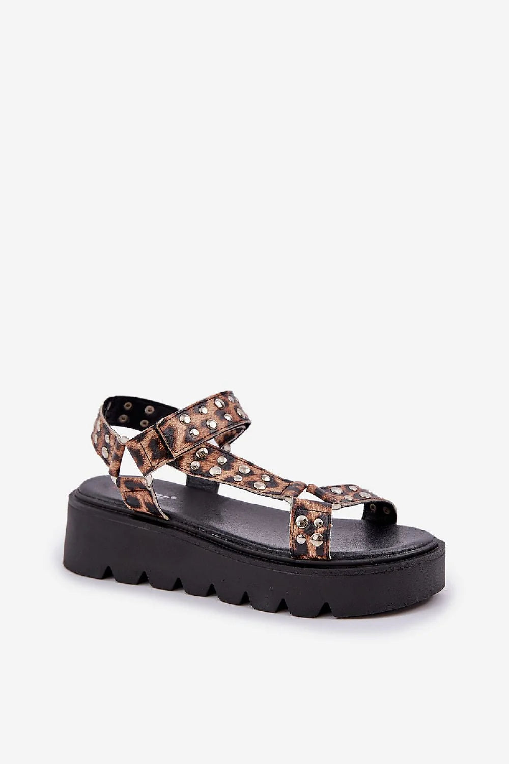 Sandales plateforme femme imprimé animal cuir artificiel clous métalliques semelle robuste style audacieux été 2023
