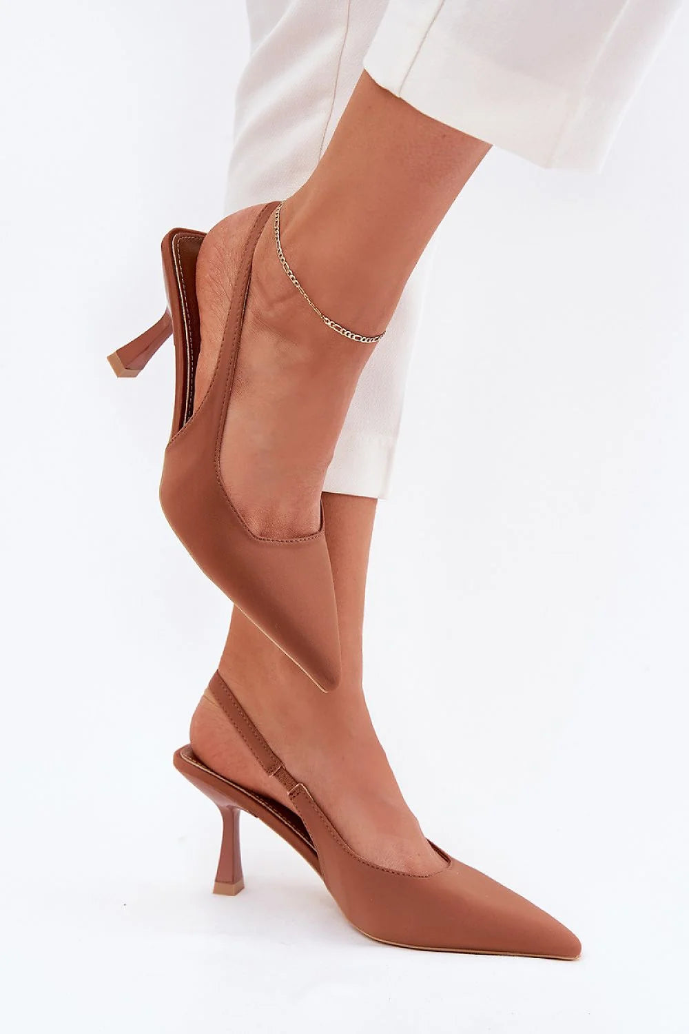 Sandales à talons slingback stiletto cuir brun terre cuite femme élégance occasion spéciale soirées dîners cérémonies confort talon moyen 5-7cm