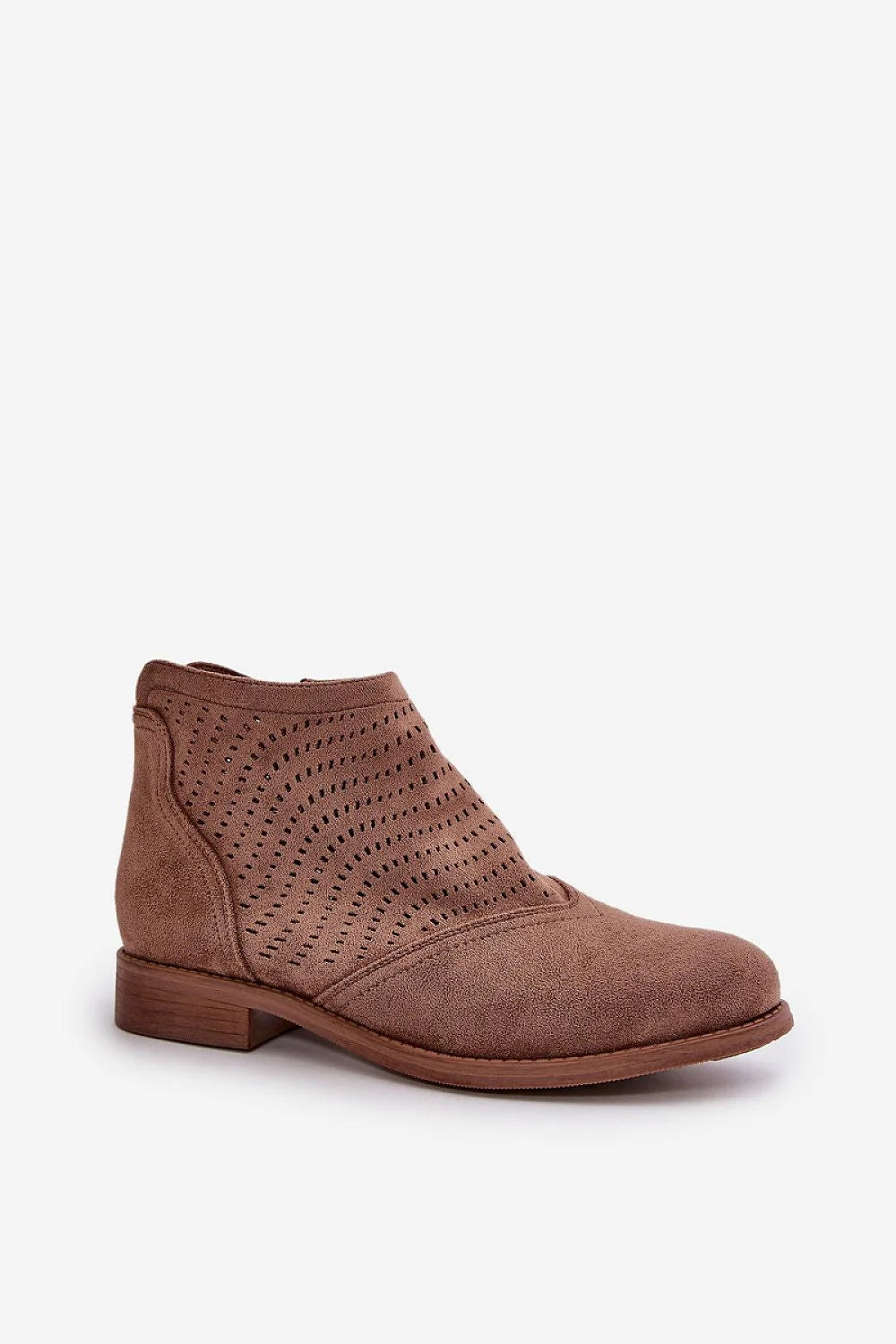 Bottines pour femmes élégance et confort cuir suédé perforé talon carré beige taupe S.Barski