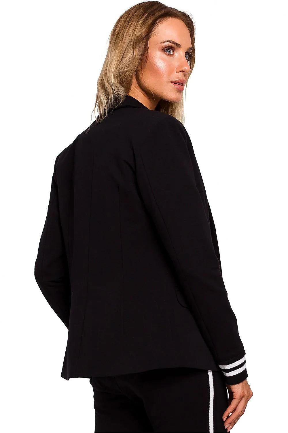 Blazer femme tissu camel moderne élégant manches rayées chic décontracté coupe ajustée mode tendance