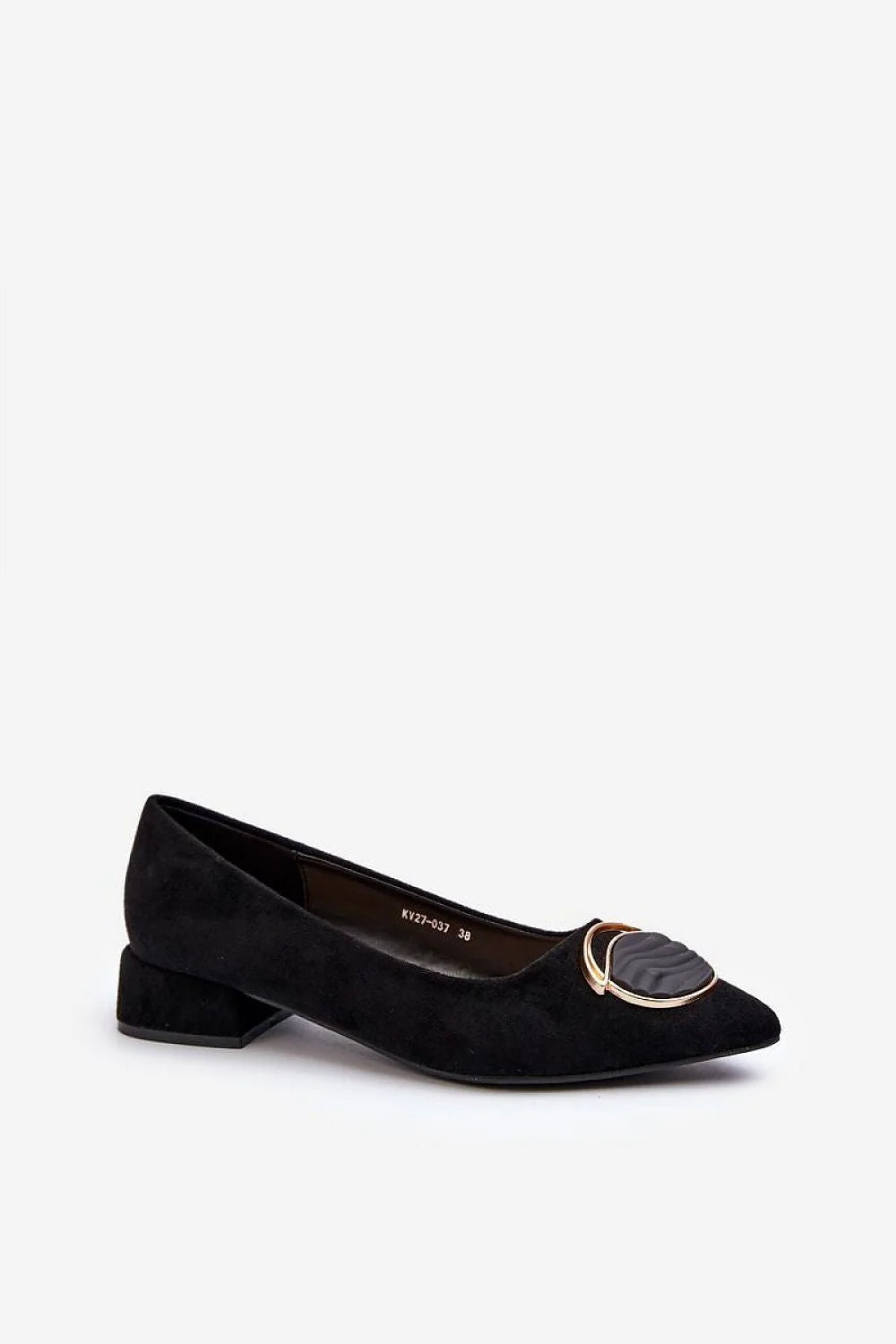 escarpins femme écosuède noir talon bas pointu effilé cheville doré breloques ornement ovale marbré cuir confort