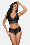 Ensemble de lingerie pour femmes, soutien-gorge triangle dentelle noire, culotte taille haute, coton de haute qualité, dentelle transparente, motifs floraux, sans armature, pologne, femmes