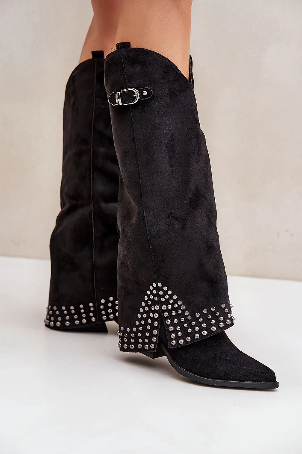 Bottes à talons aiguilles en suédine écologique pour femme, design audacieux, métal argenté, hauteur 40 cm, confortable, style western, occasions multiples, élégance moderne