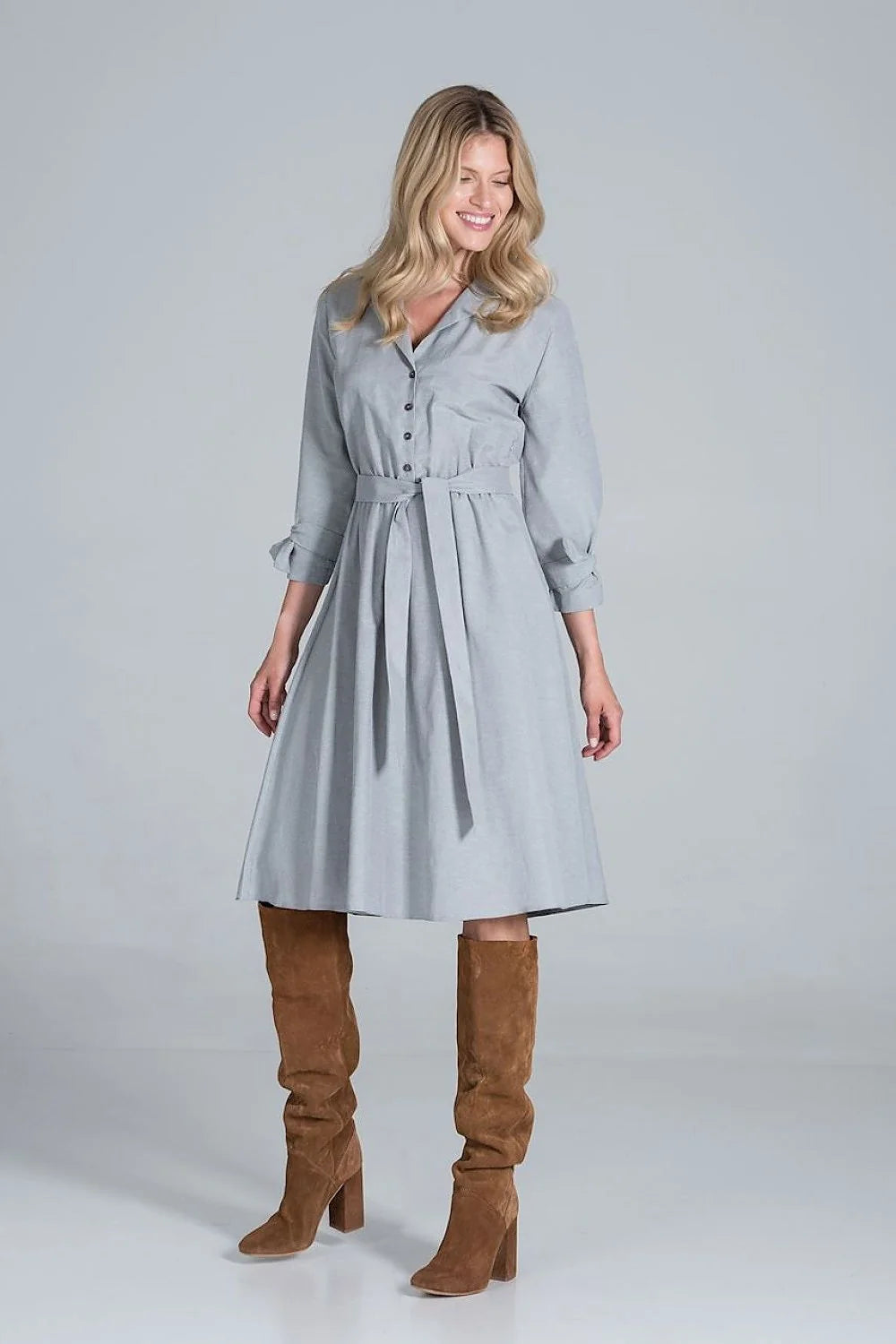 Robe chemise viscose décontractée à carreaux manches longues ceinture ajustable élégante pour femme automne