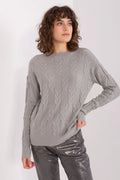 pull torsadé maille douce gris clair col rond manches longues coupe ample côtelé poignets ourlet torsades verticales confortable polyvalent chic