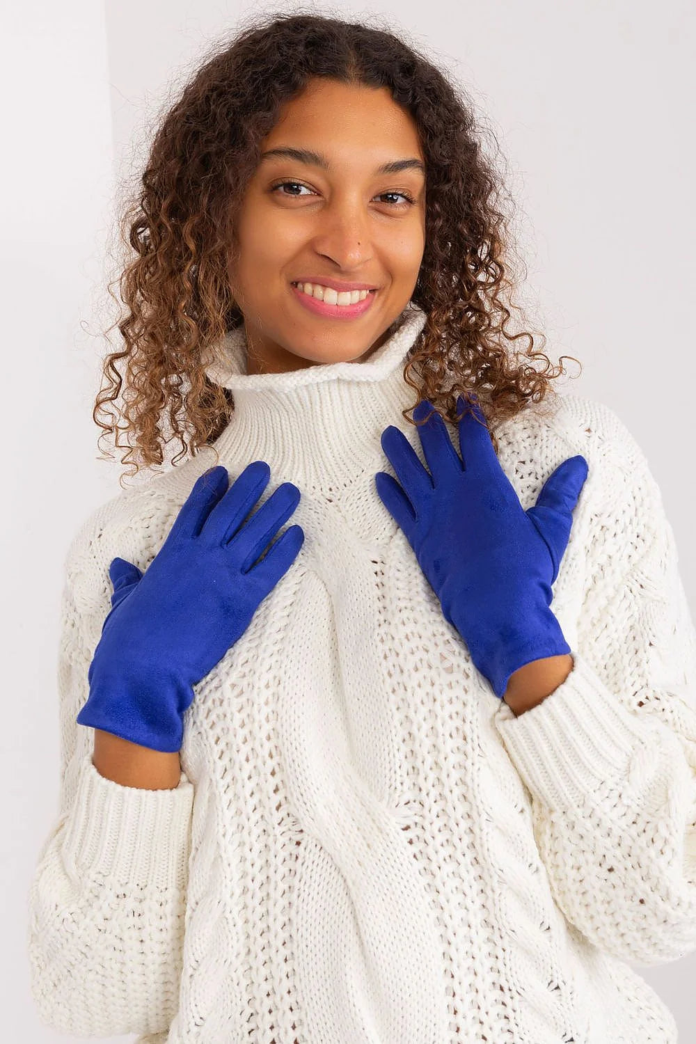 Gants élégants pour femmes en velours bleu vif, manchons ajustés, isolation douce, fleur brodée, matériau poly-coton, idéal pour l'hiver