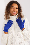 Gants élégants pour femmes en velours bleu vif, manchons ajustés, isolation douce, fleur brodée, matériau poly-coton, idéal pour l'hiver