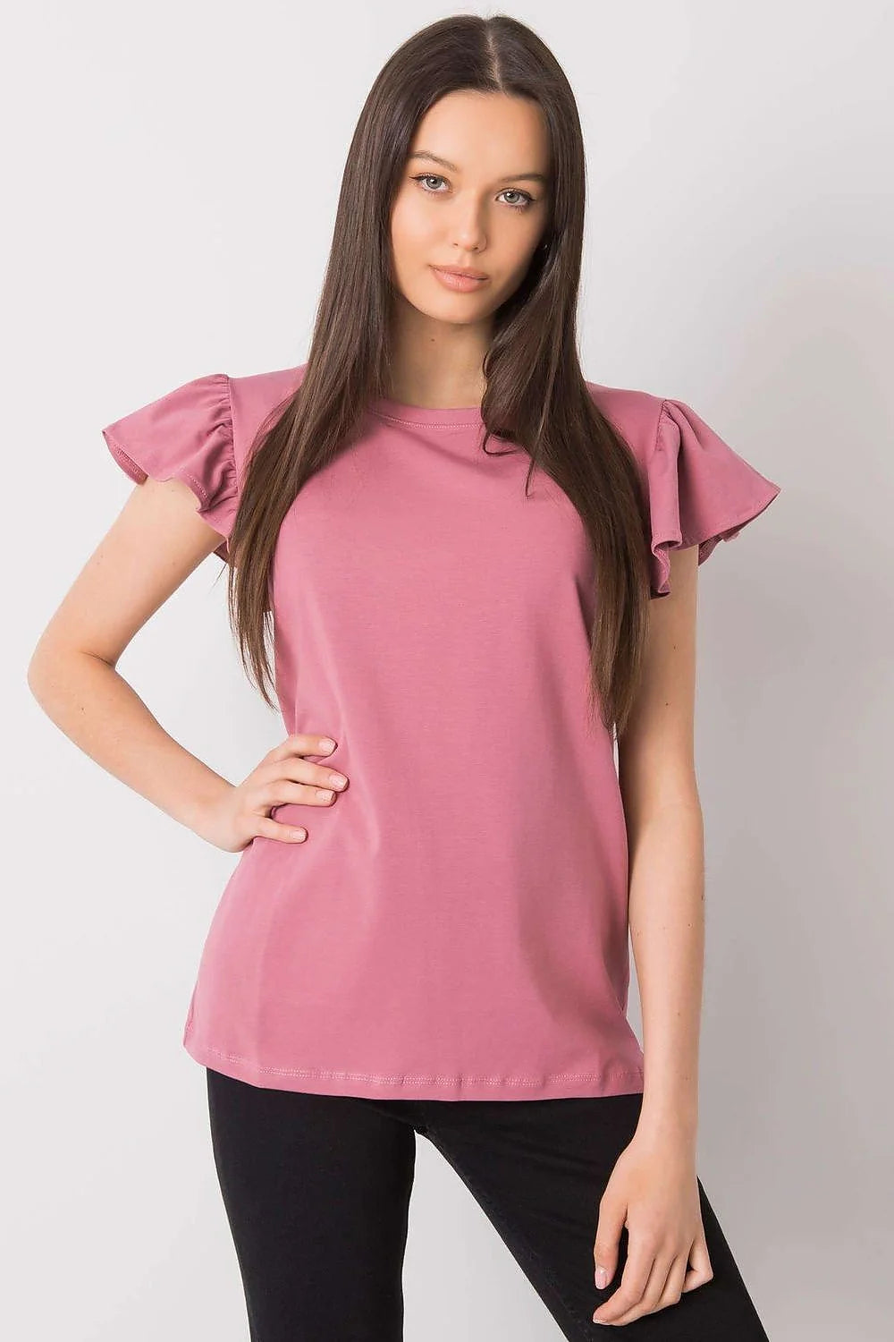 chemisier femme crop noué devant fuchsia manches courtes volants encolure ronde coton lycra stretch cintré taille haute léger respirant