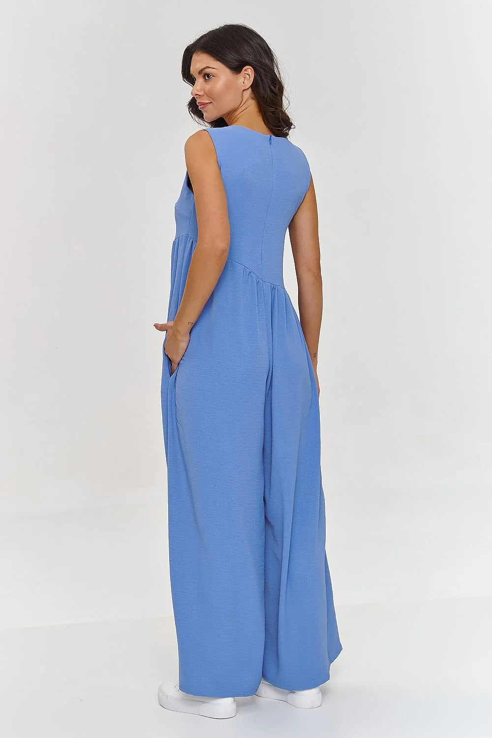 Combinaison Makadamia Femme Style Décontracté Longue Sans Manches Coupe Ample Bleu Doux Poches_latérales Occasions Estivales