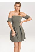 Robe de soirée élégante mini coupe courte encolure Bardot manches courtes dos exposé tissu doux polyvalente femme
