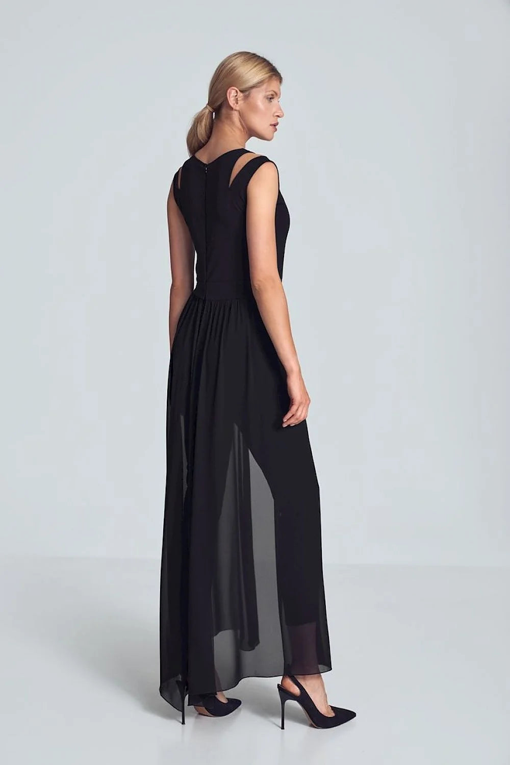 Combinaison élégante en mousseline noire Figl épaules dénudées coupe ajustée pour soirées glamour
