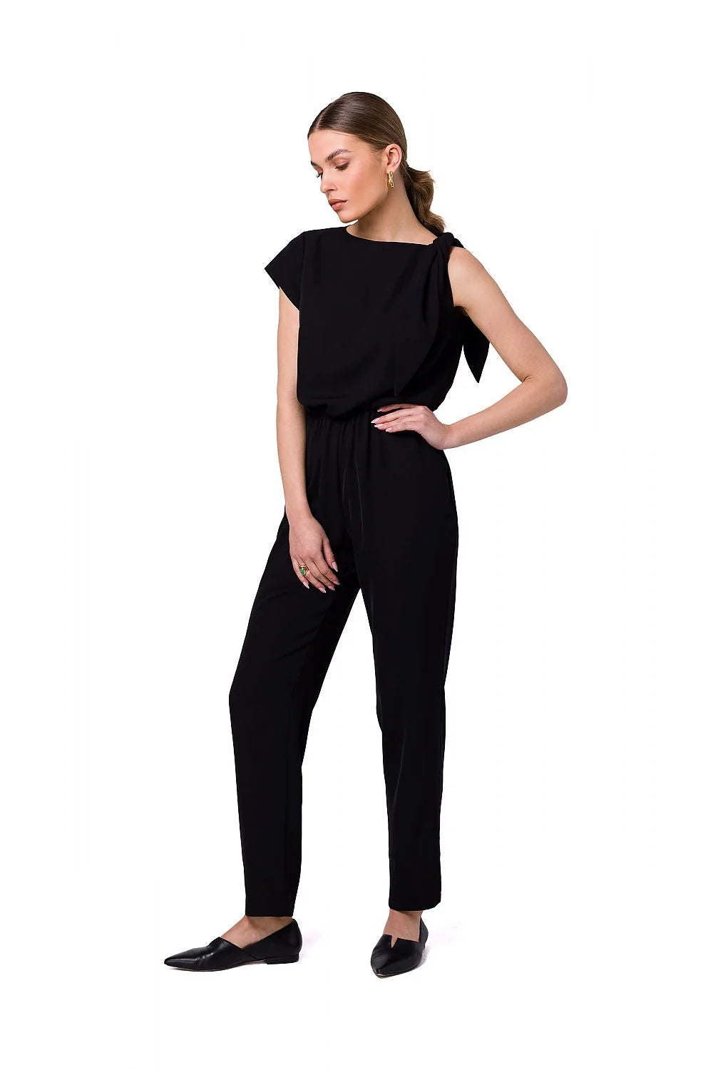 Combinaison Stylove moderne élégante pour femme coupe droite ample épaules larges élastique taille elasthane polyester couleur fuchsia