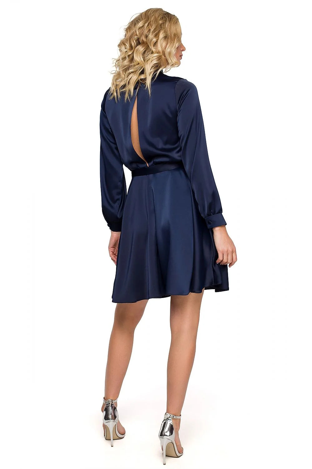 Robe de soirée élégante longue manches longues dos nu dentelle noire taille ajustable femme