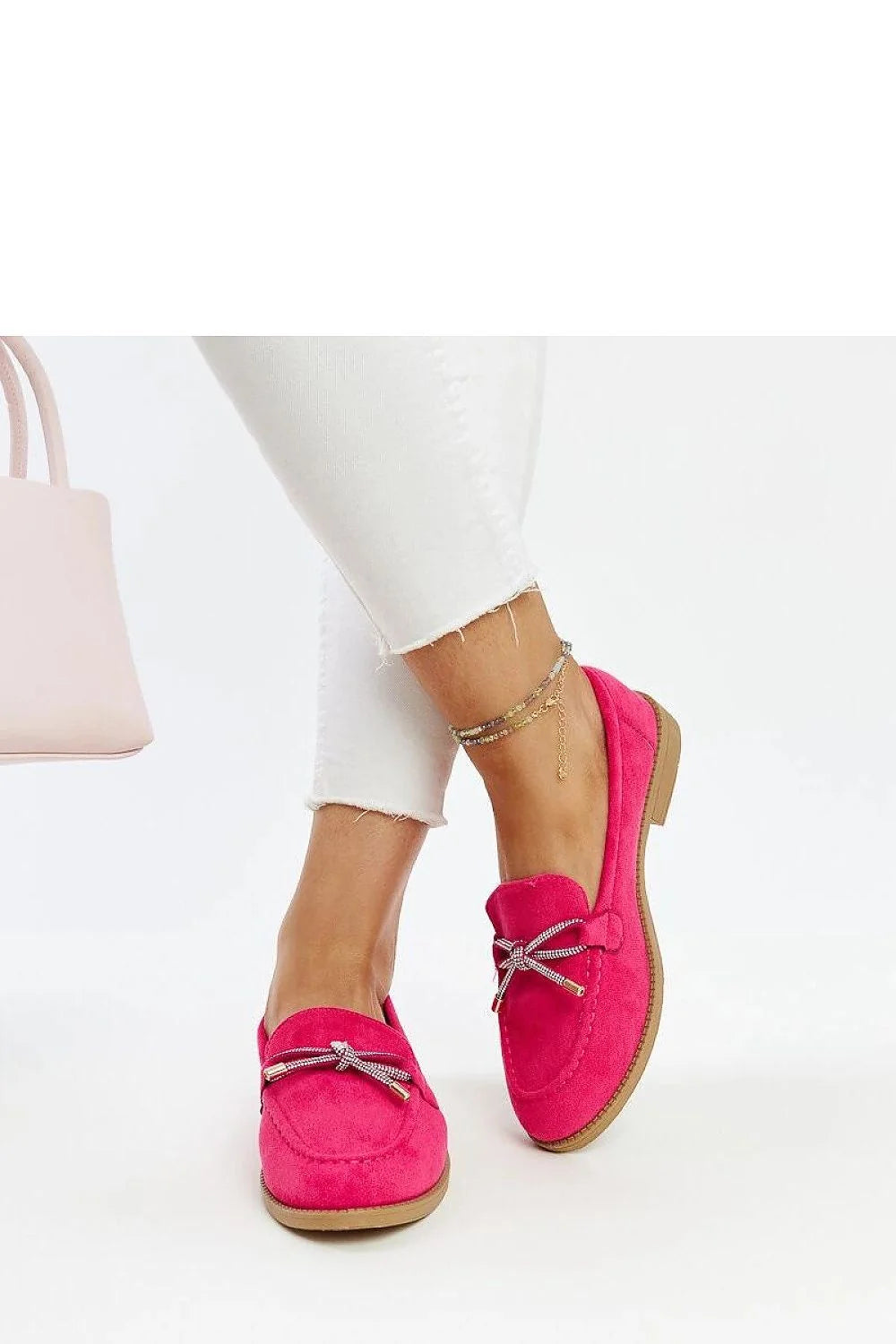 Mocassins femmes style moderne vibrant couleur fuchsia en daim avec nœuds décoratifs et confort max
