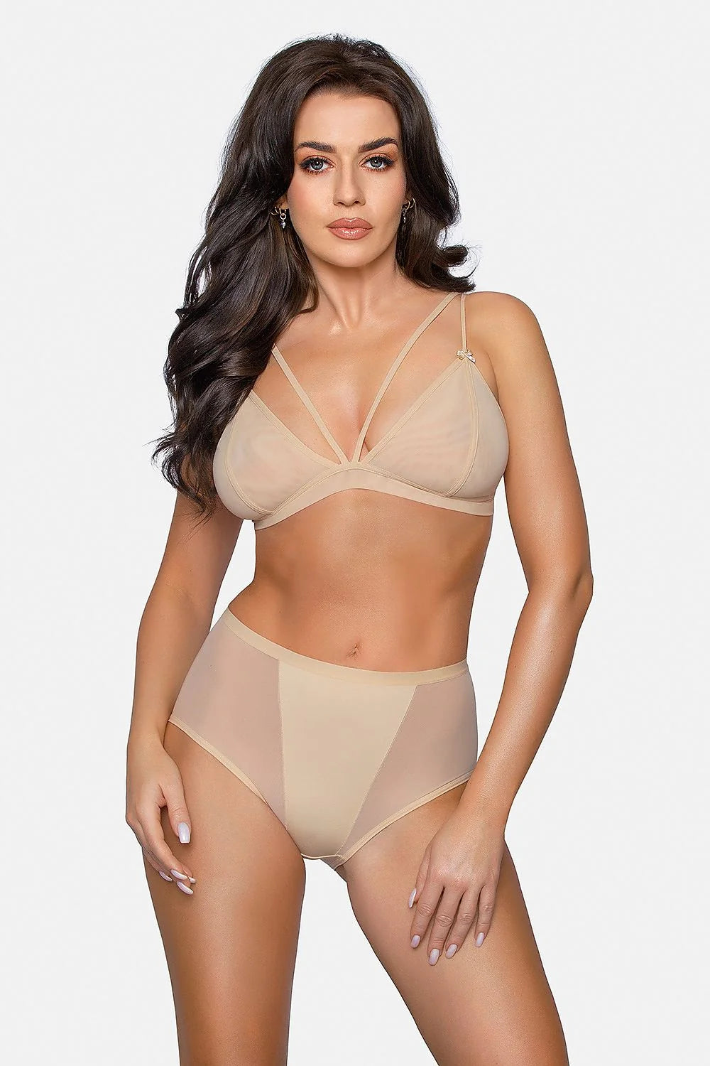 Ensemble de lingerie féminine moderne chic haut de gamme en tulle nude beige confortable