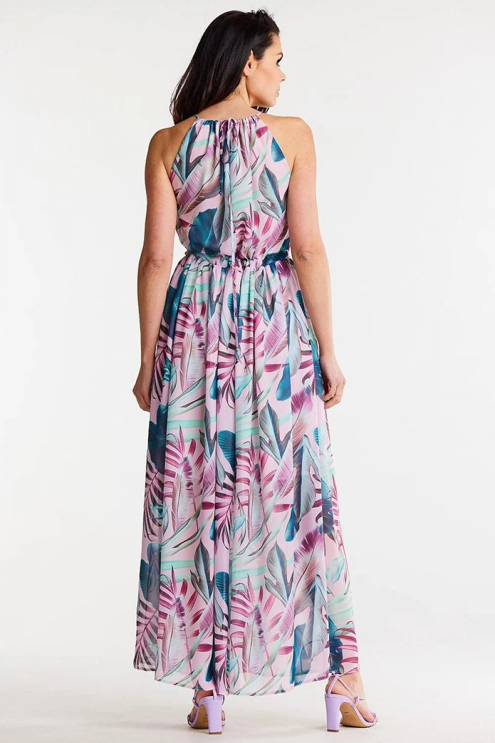Robe de jour awama longue en mousseline de soie fente dos nu taille ajustable pour femme
