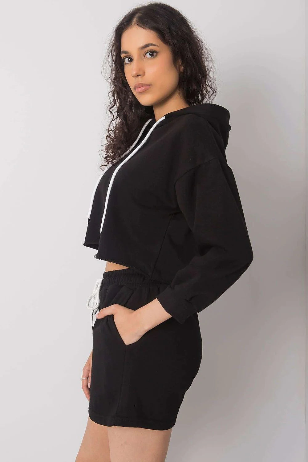 Ensemble Ex Moda pour femme, hoodie court et short assorti, style décontracté, rose pâle, coton 70% polyester 30%