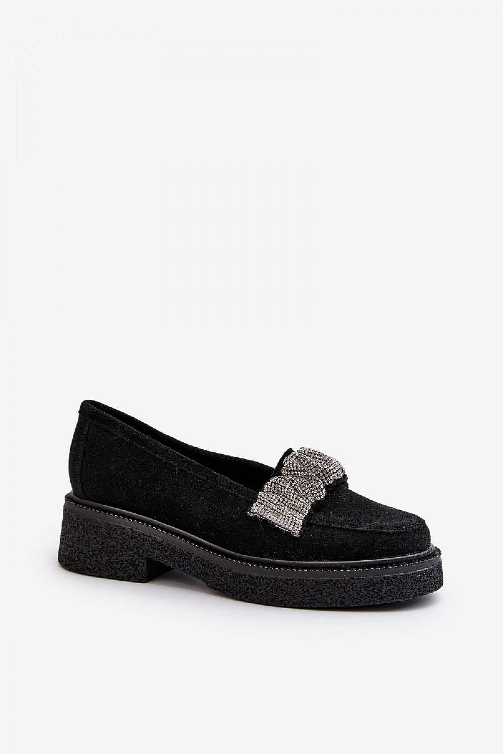 Mocassins pour femmes en velours noir élégants style casual chic avec boucle en cristal
