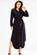 Robe de jour awama longue manches longues ceinture taille ajustable poches front viscose élasthanne femme