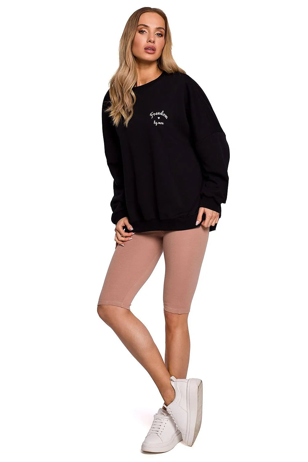 Sweatshirt Femme Coton Noir Confortable Décontracté Style Athleisure Mode Sportive Avec Short Cycliste