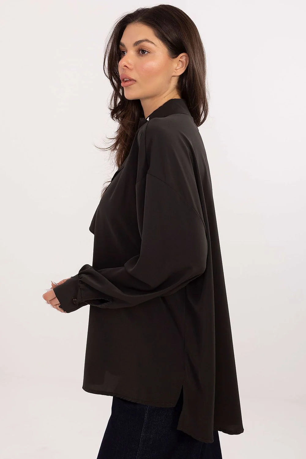 chemisier élégant exceptionnel soirée travail motif lisse polyester léger agréable silhouette dos long volant subtil manches bouffantes confortable