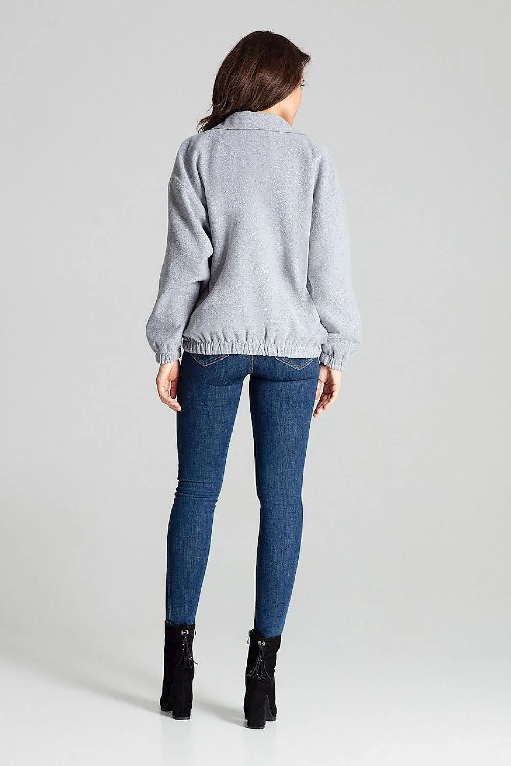 Veste femme laine gris classique élégante boutons bois confort taille L/XL style décontracté