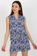 Chemisier sans manches en viscose motif floral bleu beige light femme style casual chic summer days