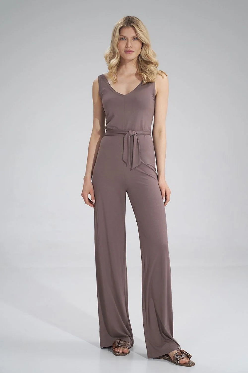 Combinaison femme élasthanne viscose élégante confortable bretelles larges ceinture intégrée jambes larges décontractée