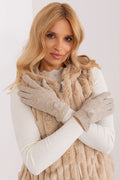 gants femme beige maille fine slim poignets allongés pompons décoratifs tissu doux extensible maintien confortable index brodé tactile élégant cosy