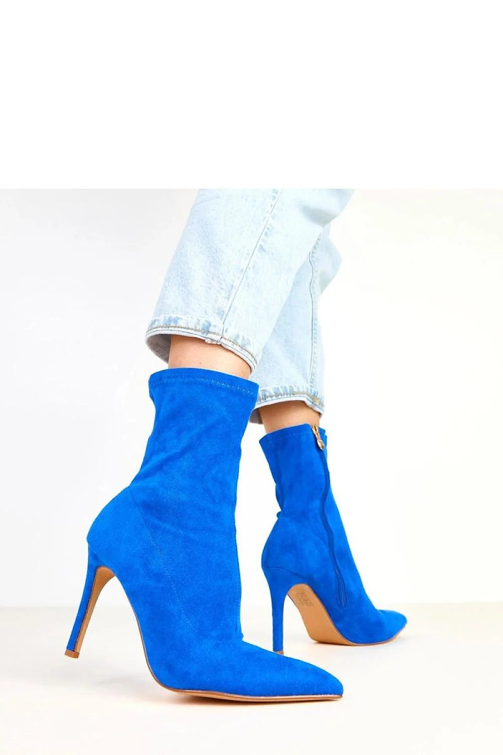 bottines femme cuir suédé écologique bleu cobalt bout pointu talon colonne haut tige mi mollet fermeture éclair dorée