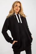 sweatshirt femme oversize tunique noir capuche cordons blancs contrastants coupe longue ample molleton doux doublure isolante