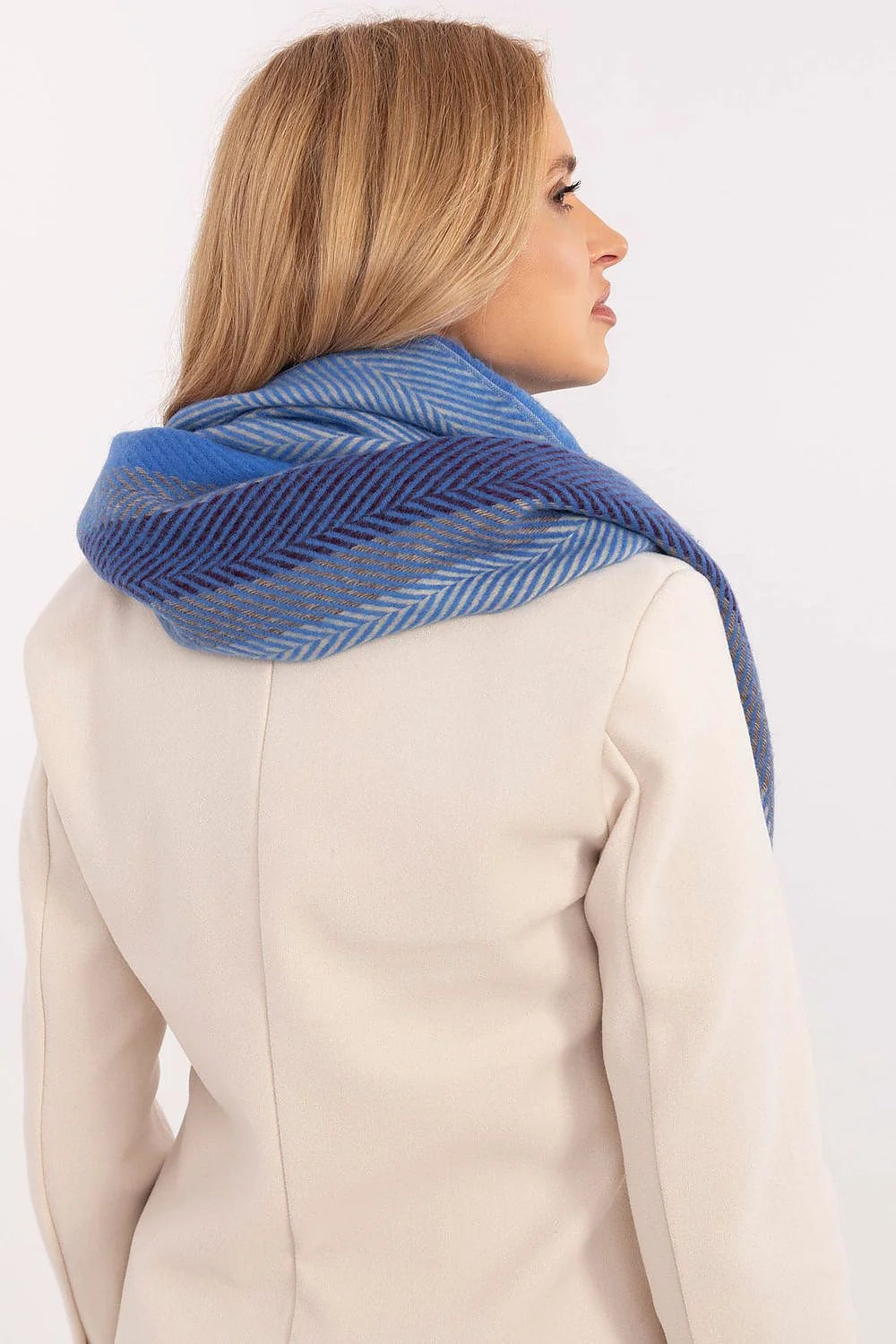 Écharpe d'hiver élégante pour femme, motif rayures bleu, longueur 194 cm, viscose luxueuse, idéale pour les froids