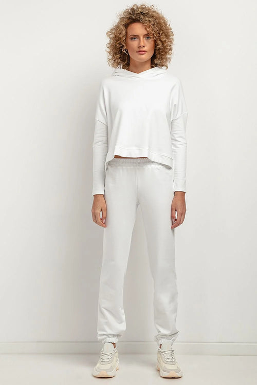 Ensemble sweatshirt Tessita capuche cropped manches longues coupe ample jogger taille élastique ourlets resserrés couleur blanche matériau coton