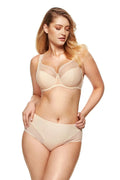 Soutien-gorge et culotte en tissu tricoté et tulle classique moderne avec détails en tulle transparent beige nude maintien optimal confort quotidien