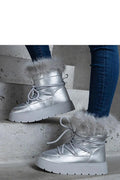 Bottes hiver argentées simili cuir tendance chaudes avec fourrure pour femmes mode après-ski confort