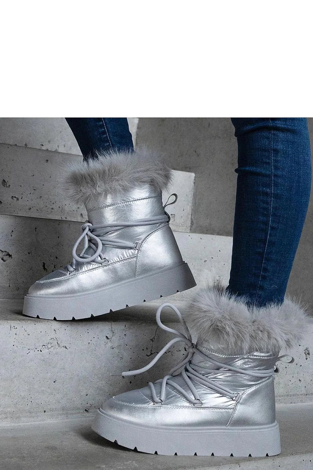 Bottes hiver argentées simili cuir tendance chaudes avec fourrure pour femmes mode après-ski confort
