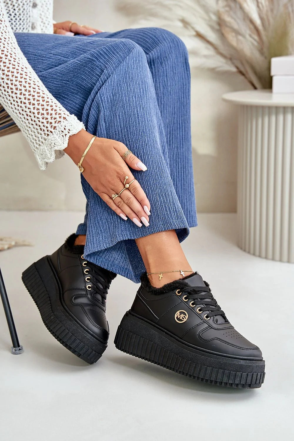 Chaussures de sport Step in style pour femme cuir écologique fourrure doublure plateforme massive confort