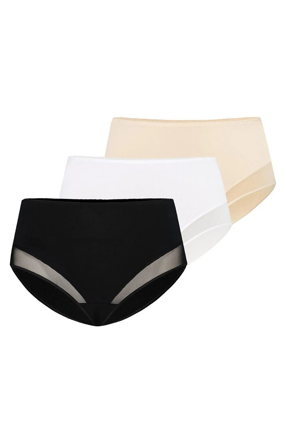 Ensemble de culottes pour femme en noir, blanc et beige, taille haute, maille d'anticipation, confort et style, idéal pour le quotidien