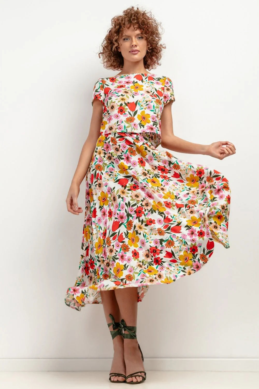 Robe estivale femme floral imprimé coton court manches ceinture taille ajustable décontractée élégante été printemps