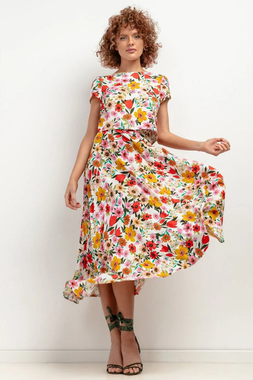 Robe estivale femme floral imprimé coton court manches ceinture taille ajustable décontractée élégante été printemps
