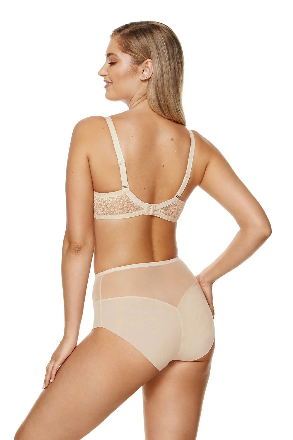 Soutien-gorge et bas en dentelle floral tulle lingerie élégante nude beige mulheres