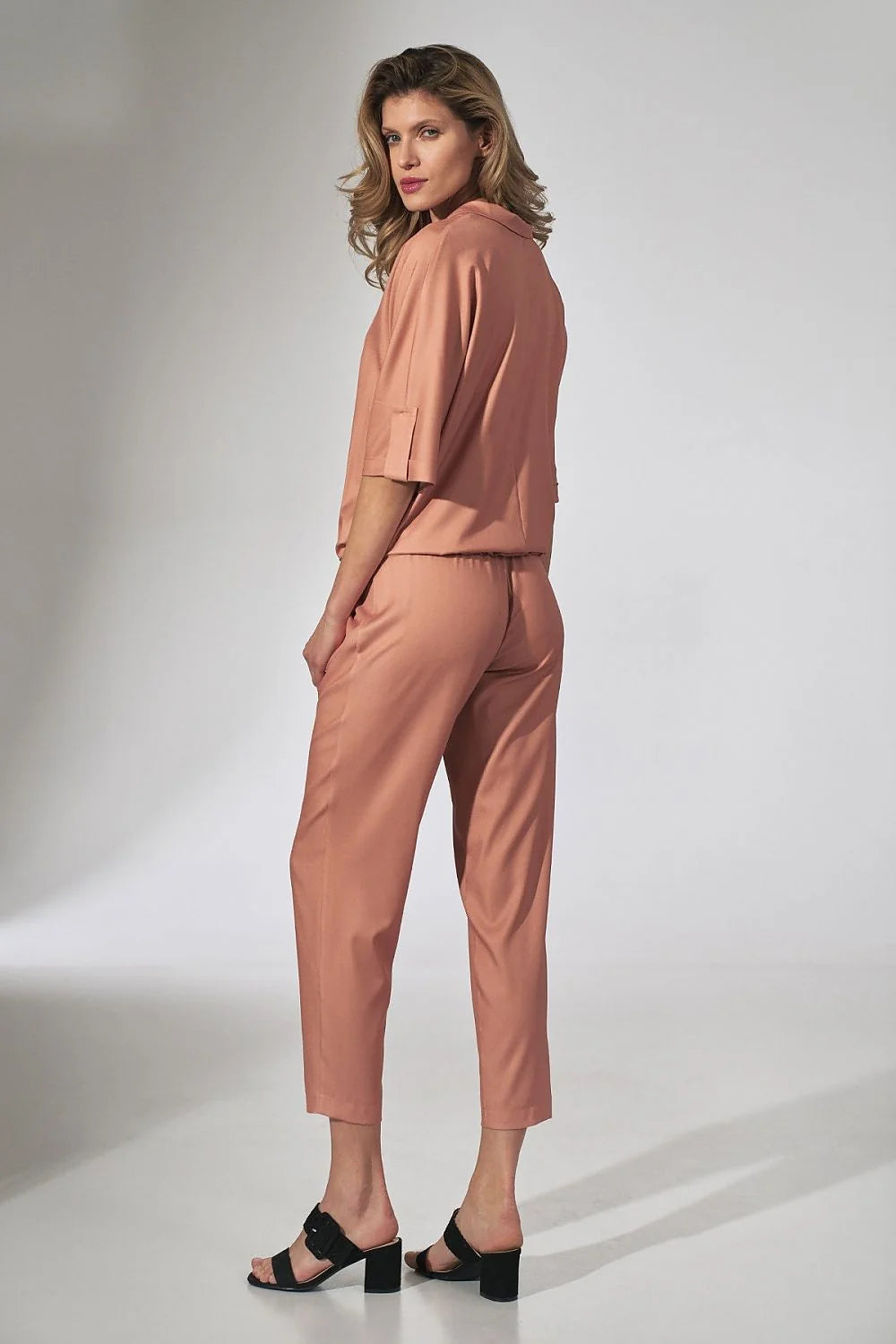 Ensemble deux pièces femme en viscose coupe ample rose pêche élégant et confortable casual chic