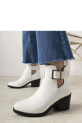 Bottines femme modernes blanches texture crocodile style western boucle métallique ajustable confortable talon bloc