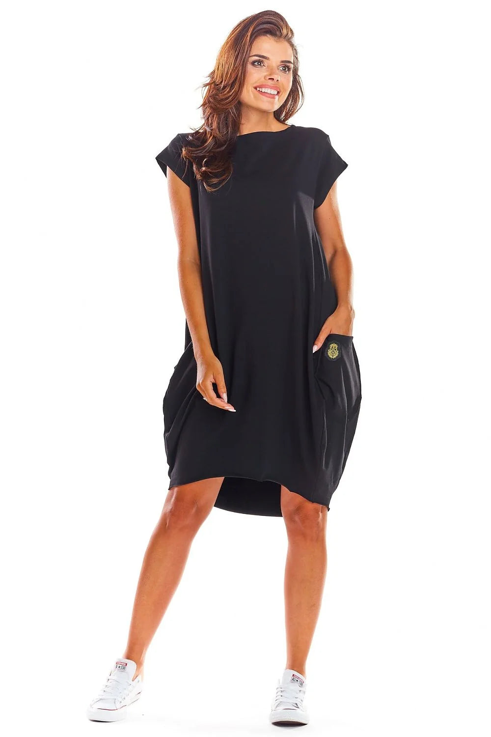 Robe de jour femme style moderne minimaliste robe ample manches courtes noir coton confortable