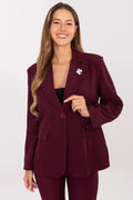 veste blazer femme tailleur bordeaux col cranté boutonnage simple poches rabat manches longues coupe droite oversize tissu structuré