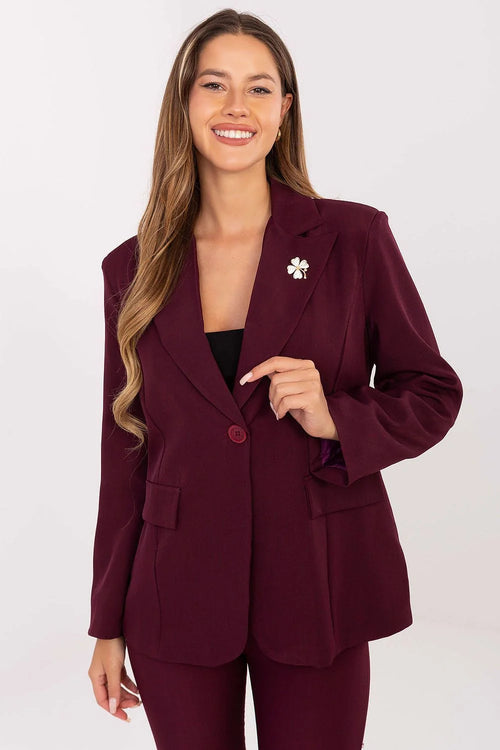 veste blazer femme tailleur bordeaux col cranté boutonnage simple poches rabat manches longues coupe droite oversize tissu structuré
